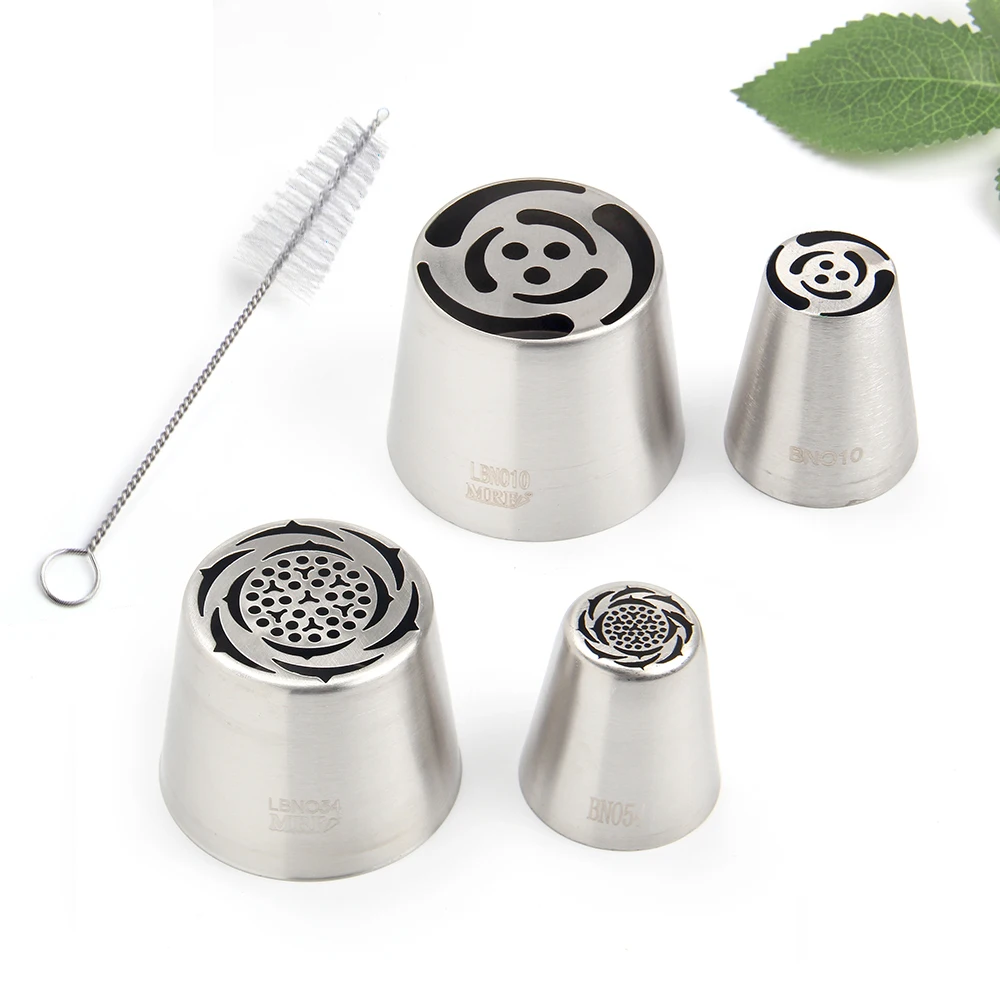 MRF 4Pcs Stainless Steel Extra Large Russian Flower Icing Nozzles Set with Cleaning Brush for Cupcakes Bouquet HBLBNOSET19