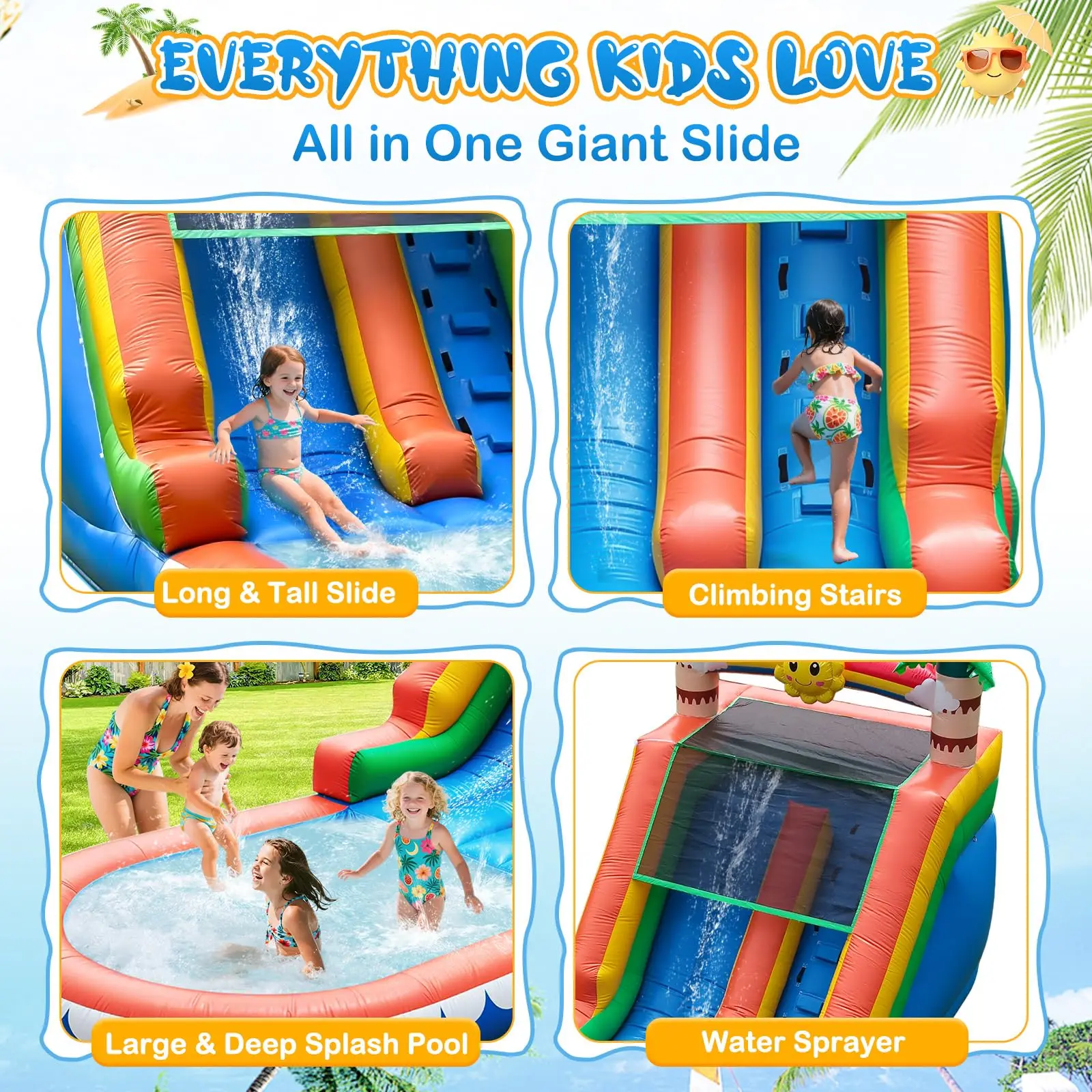Casa inflável comercial do salto da corrediça molhada do pvc para crianças, corrediça inflável da água do bouncer do salto ao ar livre com piscina & ventilador