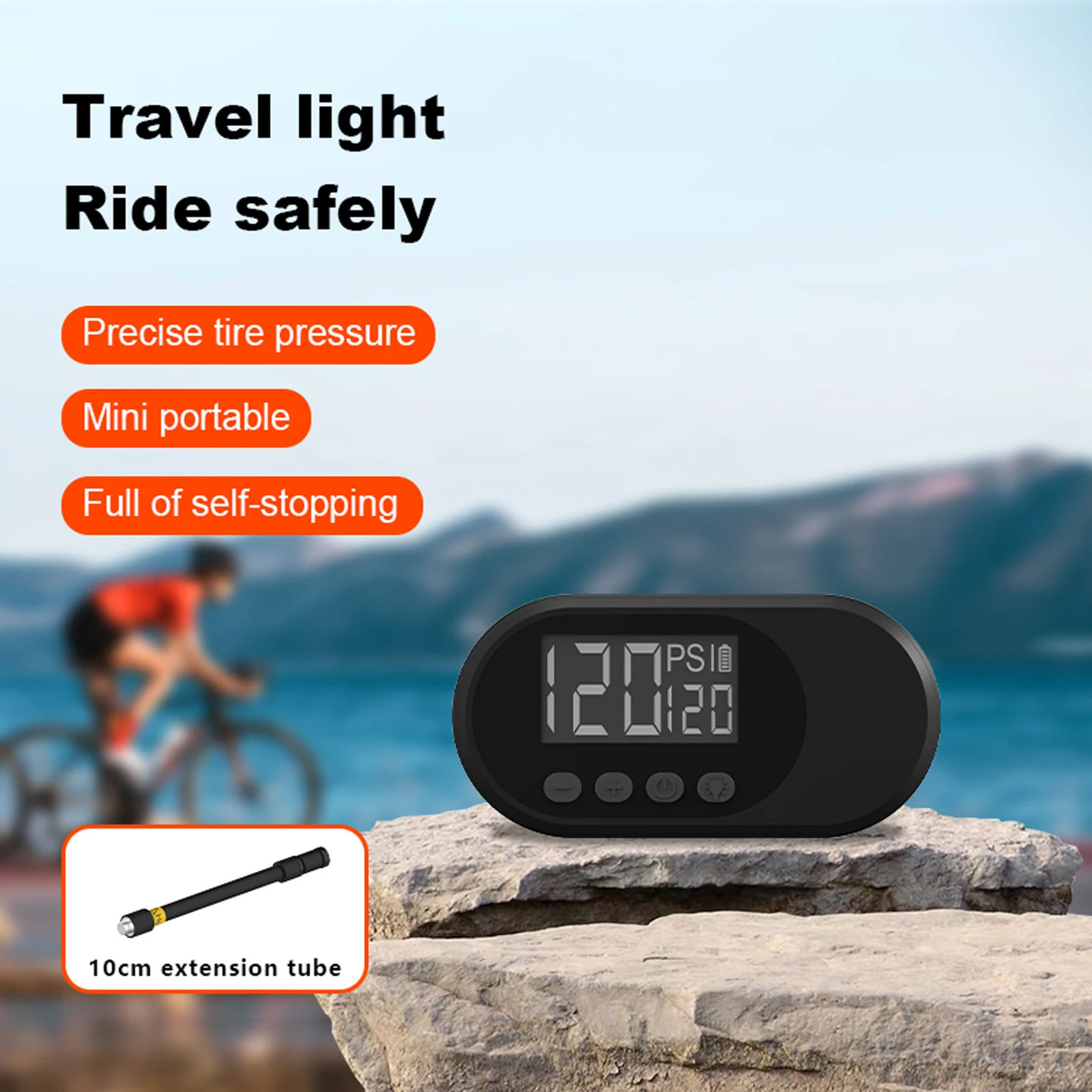 

Mini Portable Tire Inflator - LED Emergency Light HD Digital Display Auto-Shutoff Easy 4-Step Inflation for Bikes Balls