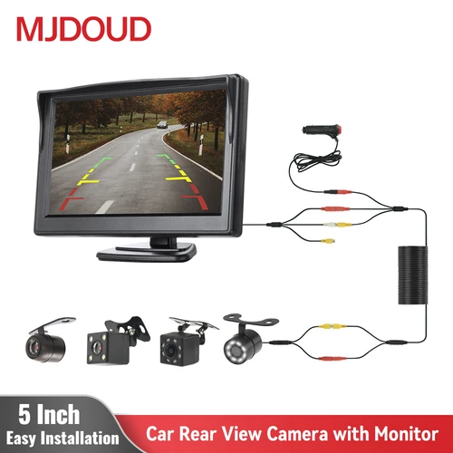 Imagen 1 del producto MJDOUD cámara de visión trasera de coche de 5 pulgadas con Monitor para estacionamiento de vídeo de vehículo pantalla de cámara de marcha atrás impermeable fácil instalación