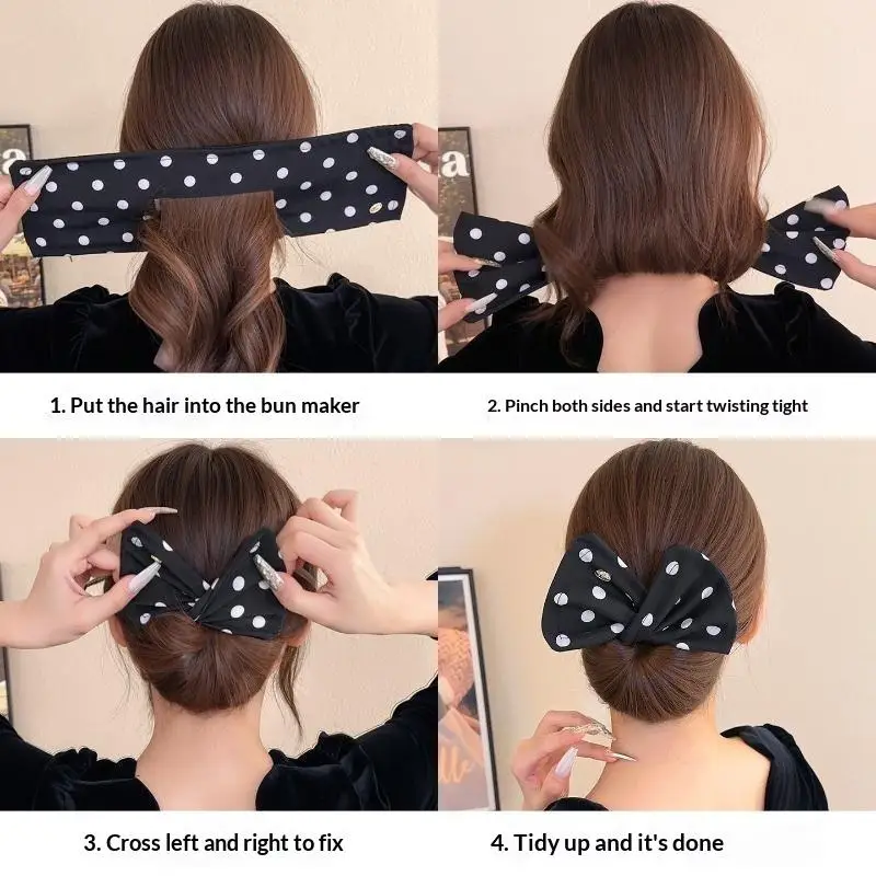 New Polka Dot Hair Bun Maker Cute Bow Design Easy Use Perfect For Daily Wear Work Dates Parties And Outings