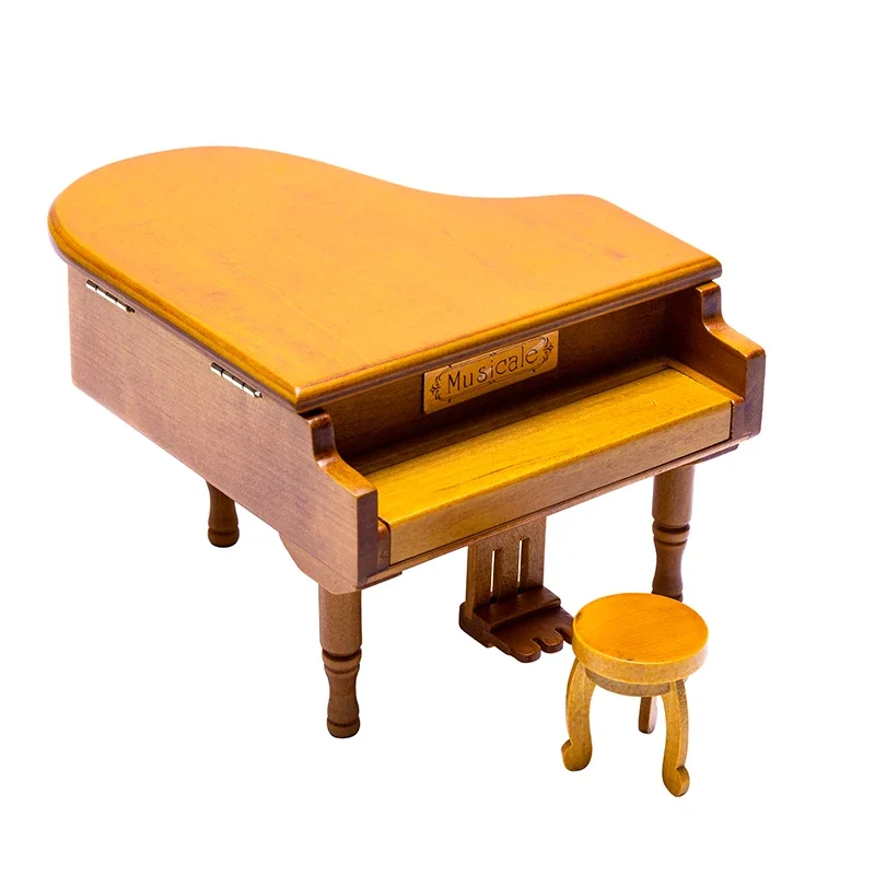 Birch Piano Music Box with Round stool and Jewelry storage for Christmas/Birthday/Valentine's Day, Tone: CANON