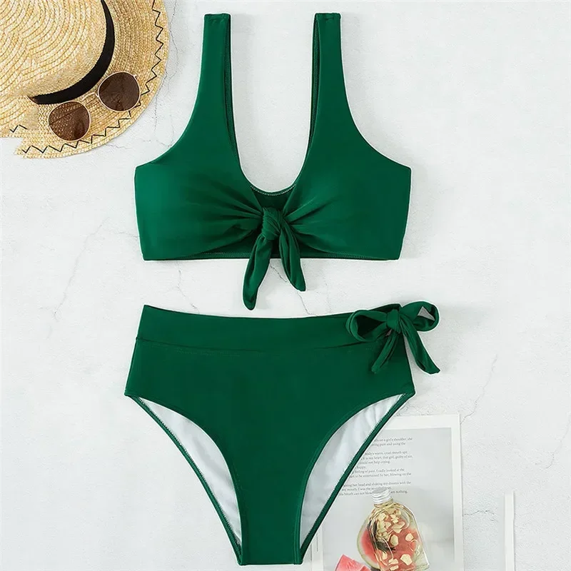 Sexy Black High Waist Swimwear Women Bikinis Set Front Knotted Swimsuit Bathing Suit Brazilian Bikini Swim Beach Wear Bather