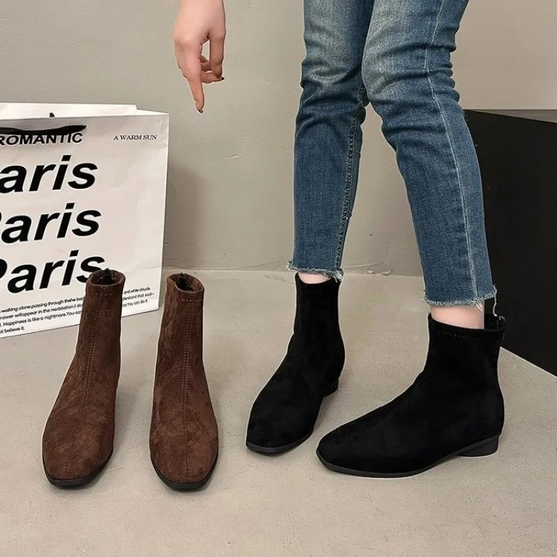 

Womens Autumn New Rear Zipper Designer Suede Womens Boots 2026 Daily Home Office Shop Lightweight Wear-resistant Short Boots 42