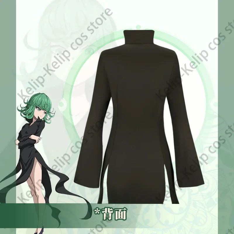 Anime terrível tornado senritsu sem tatsumaki um punch-man cosplay traje peruca preto split vestido mulher sexy carnaval festa terno