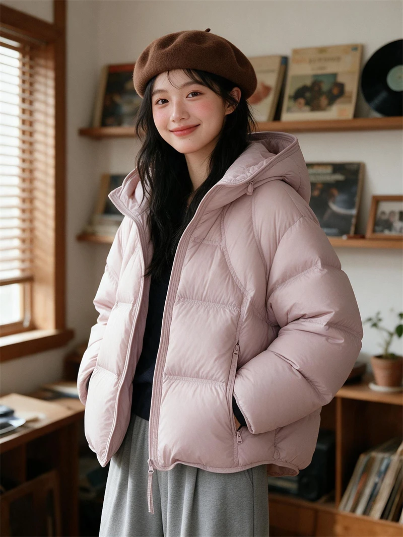 ZAROY Damen Winterjacke, verdickte warme Kapuzen-Baumwollparka, koreanischer Stil, einfarbig, vielseitig, lässiger kurzer Mantel, Schnee-Oberbekleidung, Winterjacke – Detail 27