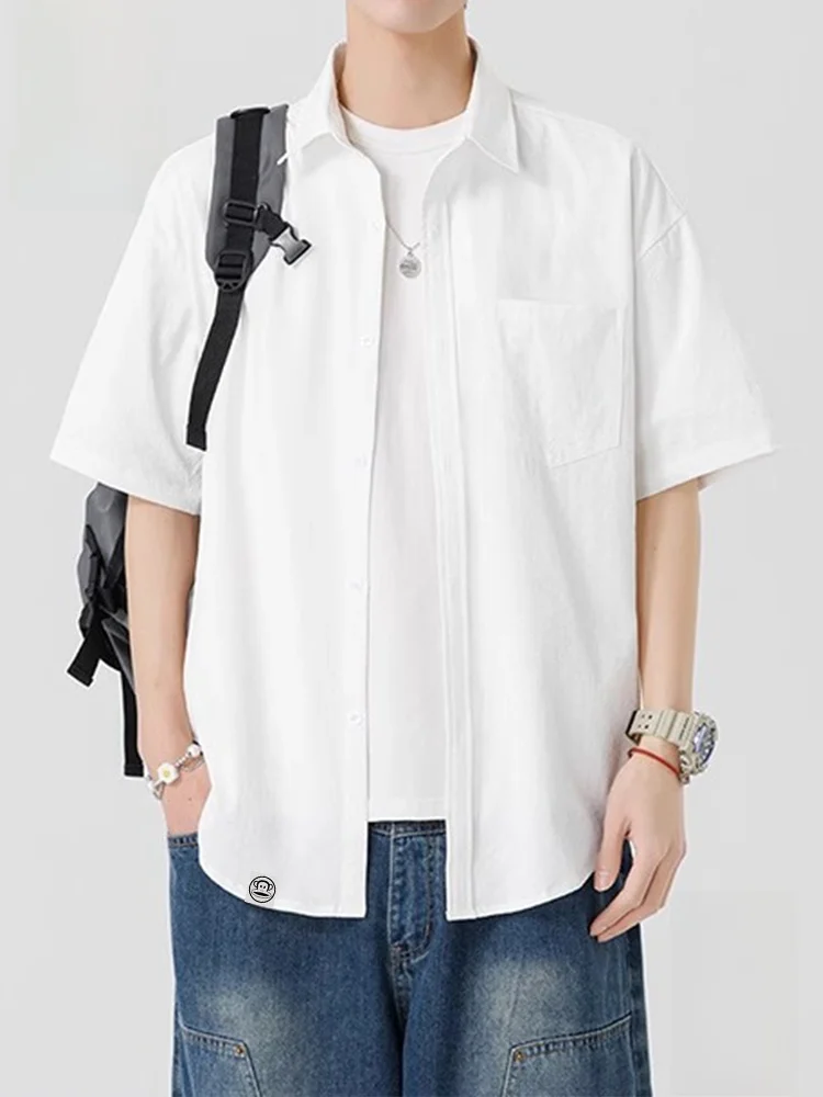 

Мужская рубашка с коротким рукавом, приятная на ощупь, летняя, однотонная, свободного кроя, молодежный стиль, из полиэфирного волокна, повседневная...