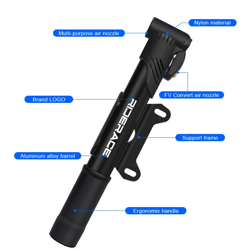 Tragbare Fahrradpumpe aus Aluminiumlegierung, mehrfarbige Fahrrad-Handluftpumpe, Outdoor-Fahrrad-Inflator für Schrader-, Presta-, AV-/FV-Ventile – Detail 3