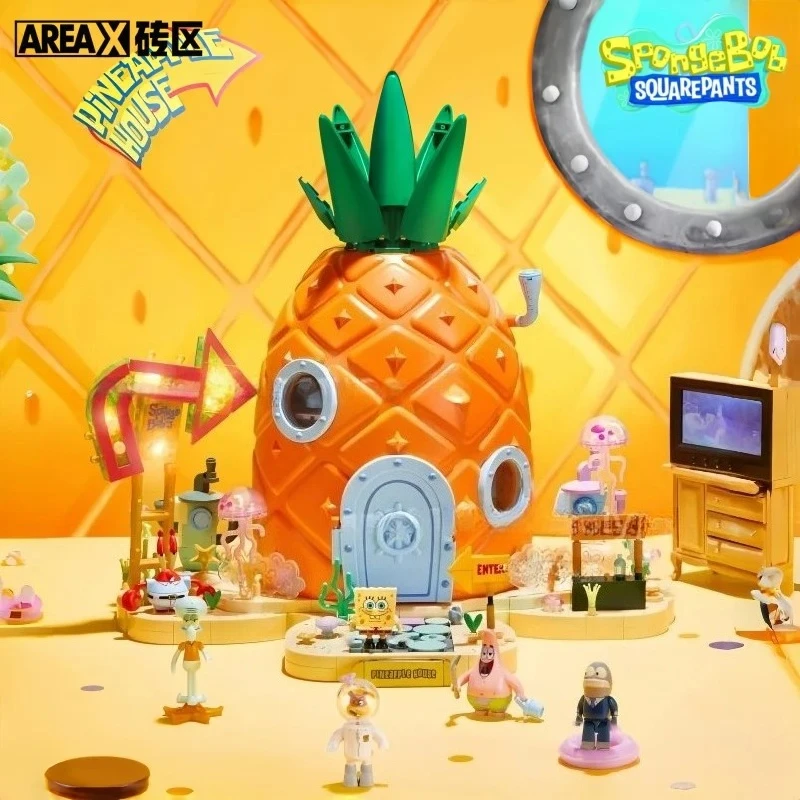 Klocki Anime SpongeBob Kanciastoporty Seria Dom z Kamienia z Mackami Anime Krusty Krab Model Zabawka Klocki Prezenty