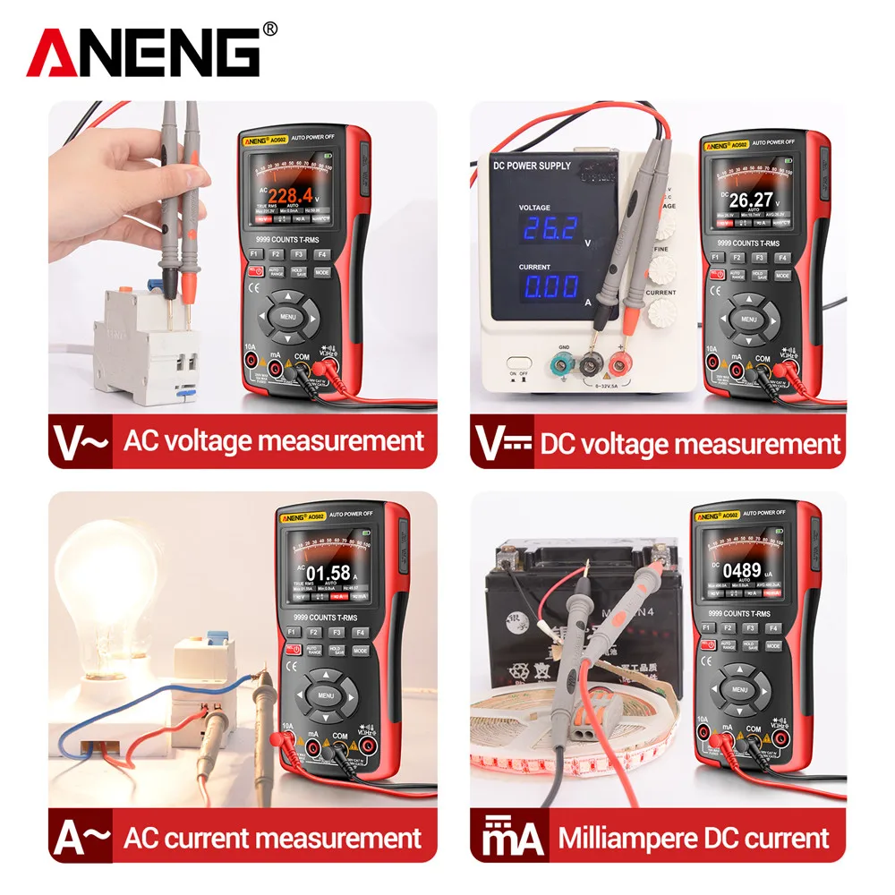 ANENG AOS02 9999 Counts Digital Professional Oscilloscope Multimeter 48M/S 10MHZ PC Waveform Data Storage True RMS Tranistor