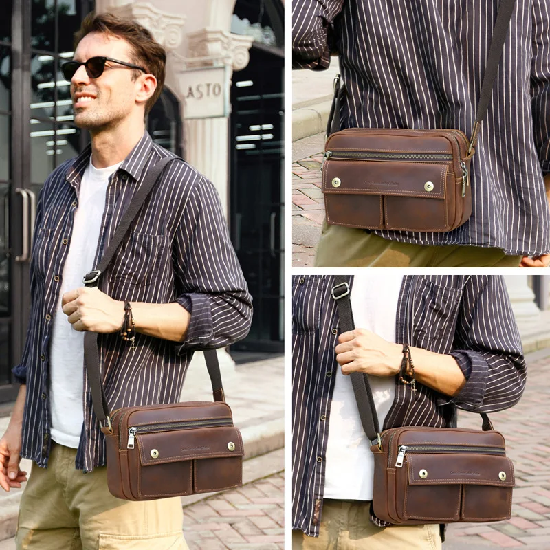 جديد عصري النمط البريطاني واحد الكتف Crossbody يمكن أن يحمل 7.9 بوصة حقائب جلدية حقائب اليد الرجال