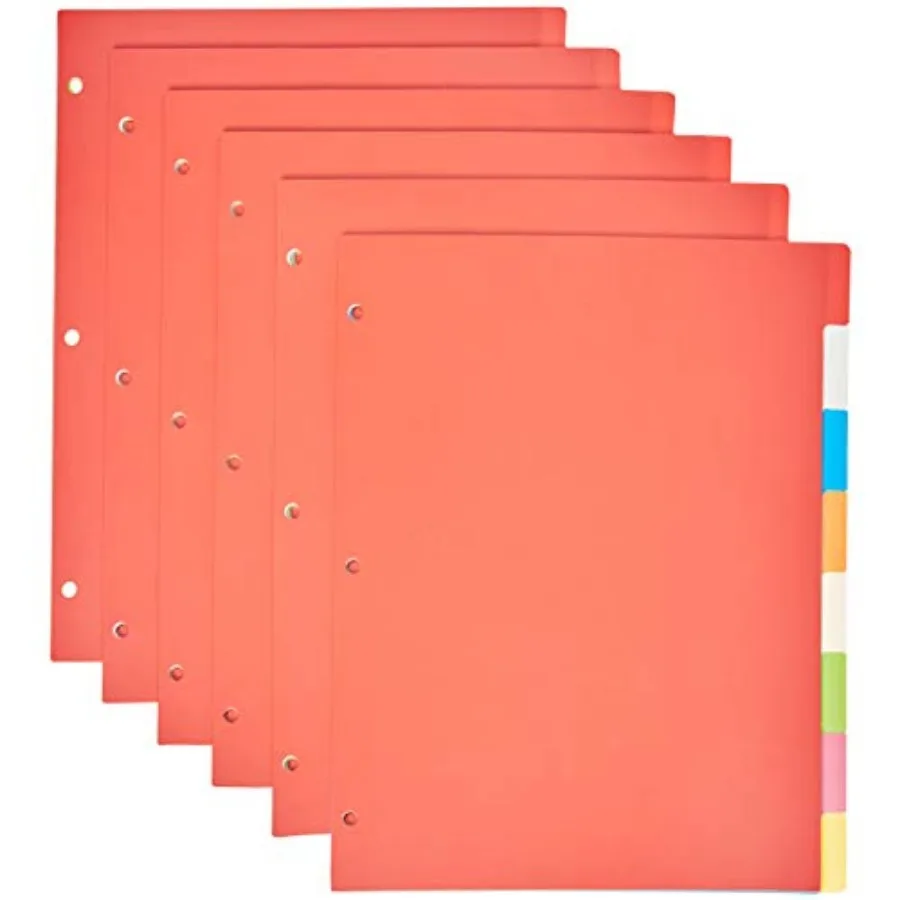 

8-Tab Plastic Binder Dividers with Multicolor Tab Labels for 3 Ring Binder Durable 3-Hole Punched for School Office and Home Or