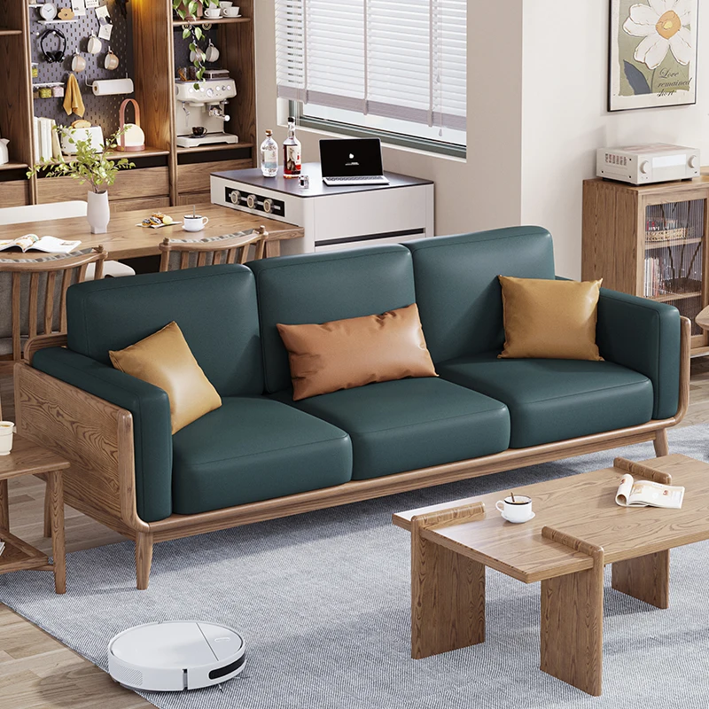 

Nordic solid wood fabric sofa modern simple technology cloth small apartment living room combination ash wood new Chinese sofa