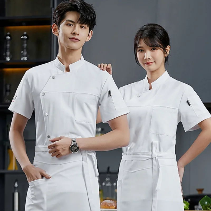 รับประทานอาหารเสื้อผ้าทํางานแขนยาว Chef ผู้ชายร้านอาหารโรงแรมด้านหลังห้องครัวเสื้อผ้าทํางาน Chef Uniform แขนสั้น