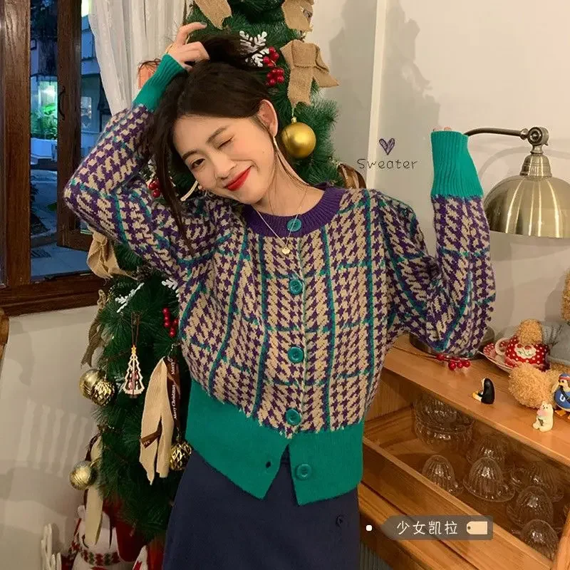 

Jacket Cardigan for Women Outerwear Vintage Knitted Sweater Woman Round O Neck Office Wear Attractive Lightweight Youth Light
