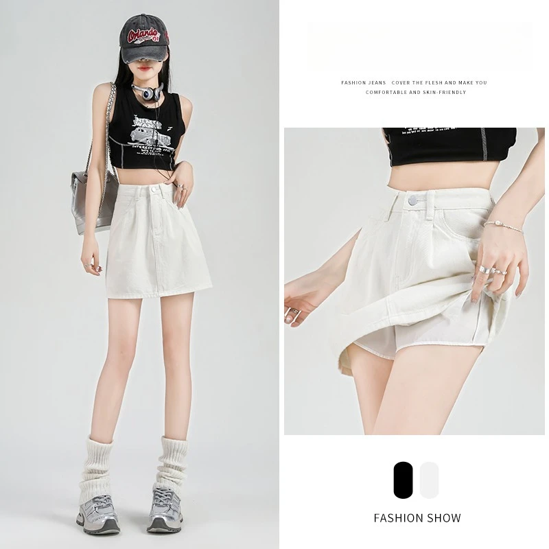 

Женская джинсовая мини-юбка А-силуэта с высокой талией, 100% хлопок, летняя новинка 2026, облегающая, повседневная, эластичная, из денима