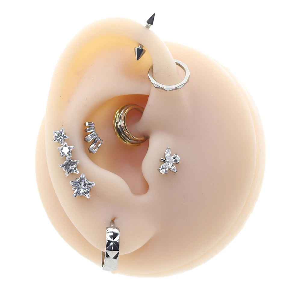 QM ASTM F136 Titanium Hoop Clicker Nose Ring Earrings Helix Lobe Body Piercing Jewelry