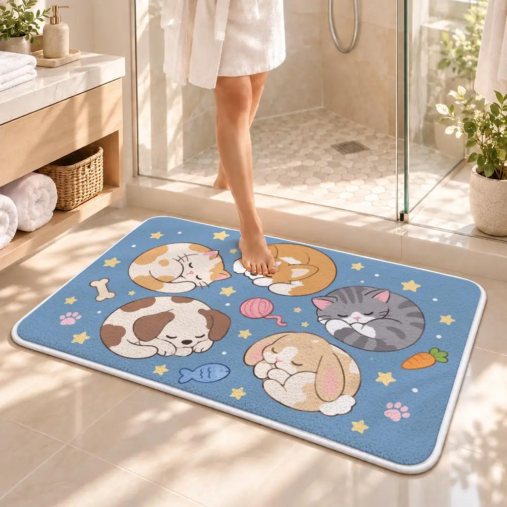 Pet Back View Floor Mat Flannel Rug Soft Non Slip Washable Door Mat for Bathroom Bedroom Kitchen Home Decor