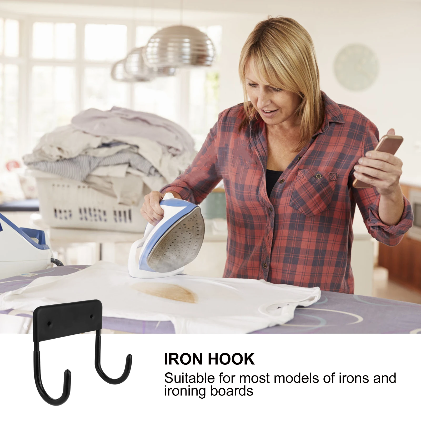 

Ironing Board Hanger Wall Mounted Black Hooks up Holder Wrought Hanging with Storage Boards