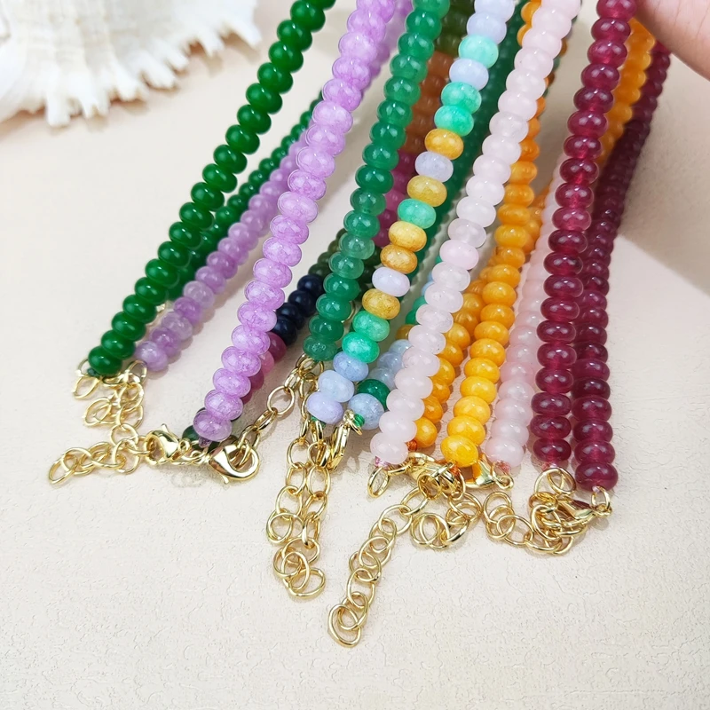 Colorful 5*8mm Natural Stone Beaded Necklace Fashion Handmade Jewelry for Women Party Wedding Accessories 16+2‘’