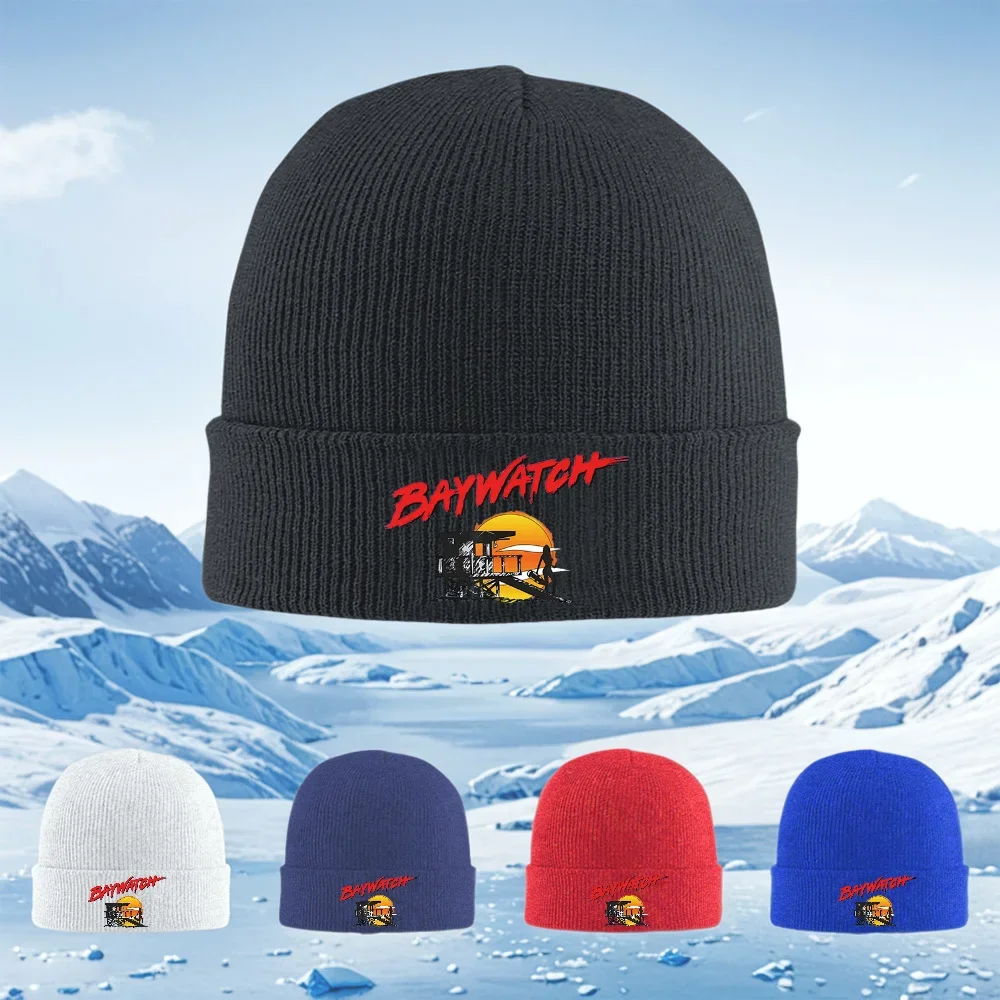 2026 Lifeguard tower sunset silhouette Baywatch logo Men Women Unisex Knitted Hat Beanie Pullover Cap Winter Thermal Warm Christ