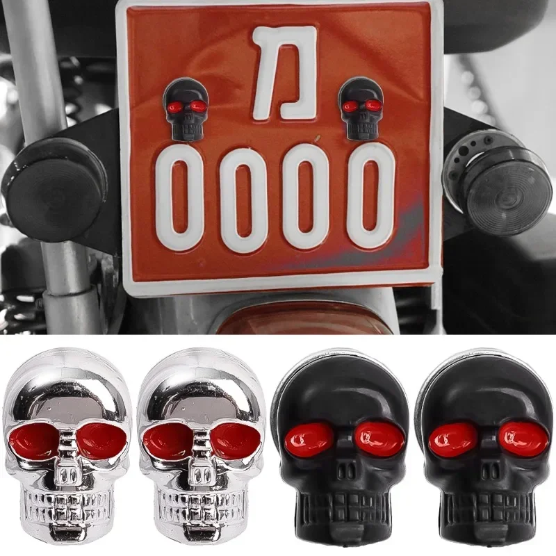 2pcs Skull Head Screws Motorcycle License Plate Frame Modification Bolt Screw Car Motorcycle Metal Fastener Bolt Cap Accessories