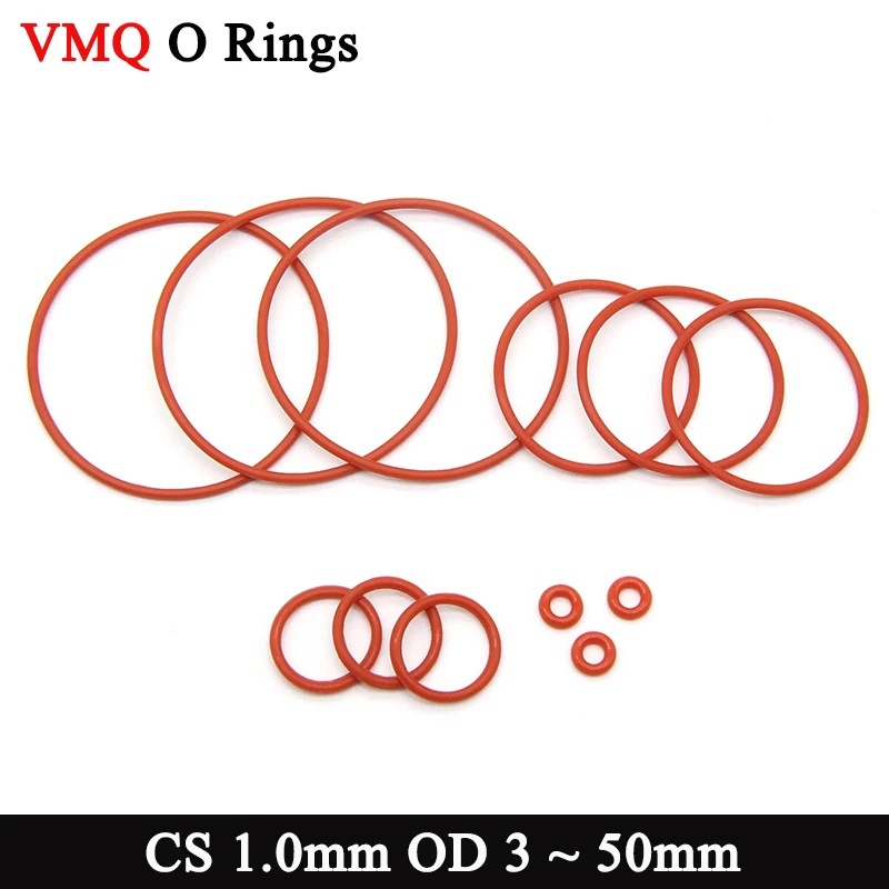 50/100pcs Red VMQ Silicone O Ring Gasket Thickness CS 1mm OD 3 ~ 50mm Food Grade Waterproof Washer Round Oring Seal Gaskets