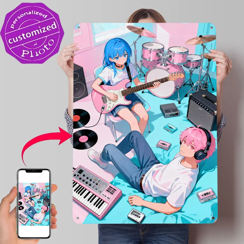 Anime Music Band Practice Session Personalized 3D Textured Metal Poster Wall Art Vintage Tin Signs for Modern Home Decoration