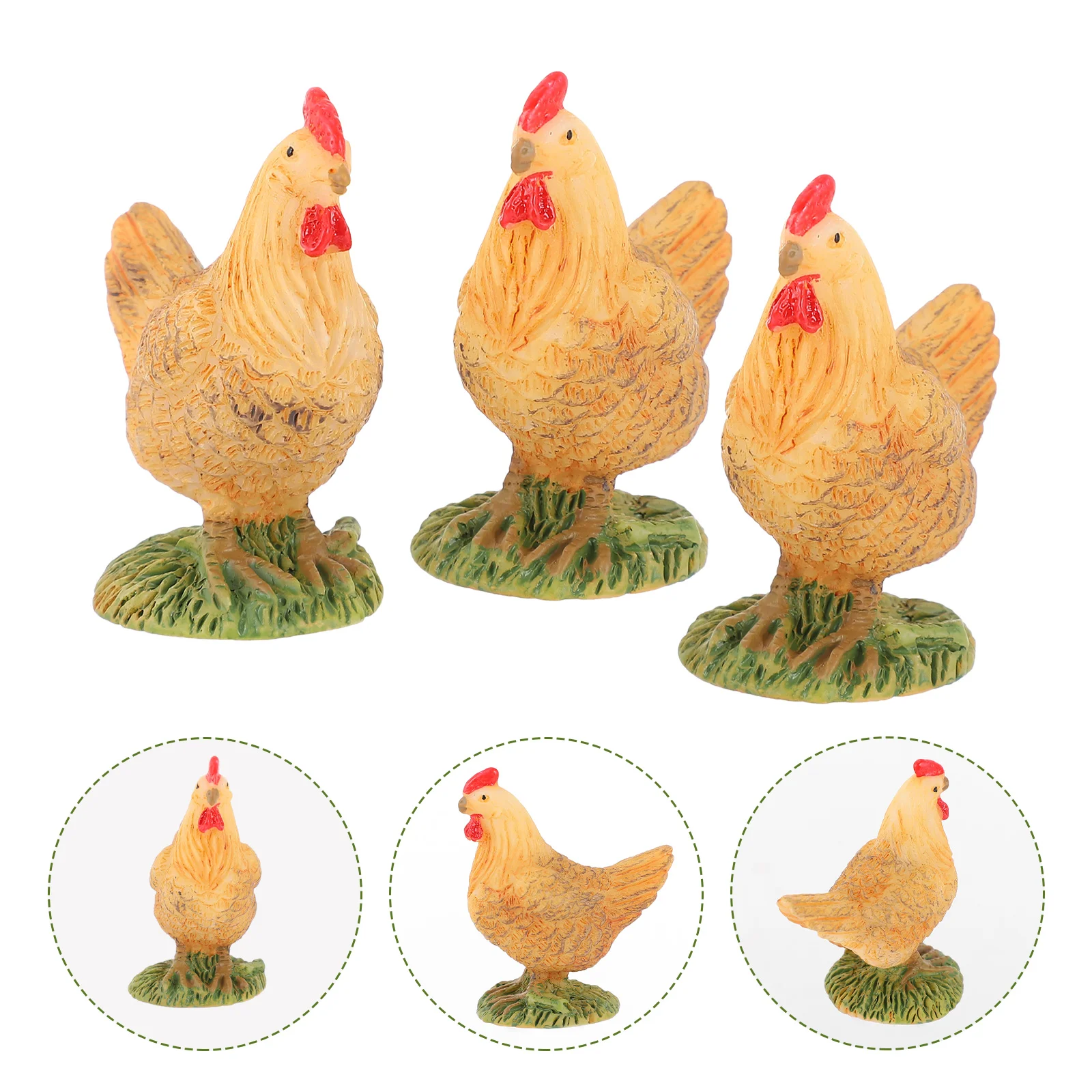 

3 Pcs Toy Chicken Ornaments Coop Accessories Rooster Figurine Decor Duck Cock Mini Hen Shaped Adornments Statue Simulated