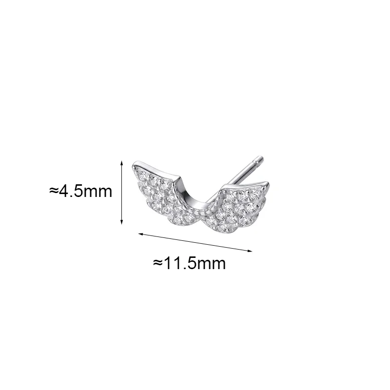 1 Pcs S999 Sterling Silver Needle Geometric Wing Full Zircon Stud Earrings for Charming Women Fashion Jewelry Cute Accessories