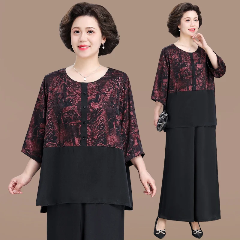 

Faionable Mommy Summer Set Large Size Traditional Sle Top Middle-Aged And ly Women's Clothing Summer Outfit T-irt