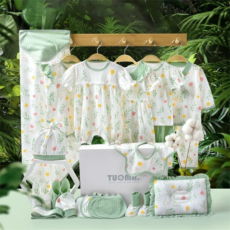 

20/22/24pcs Newborn Girl Dress Set Floral Printed Baby Clothes Newborn Gift Summer Thin Section Baby Girl Dress Without Box