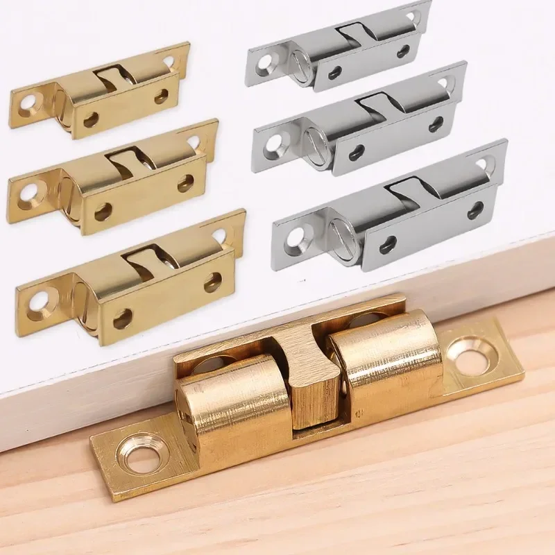 1/3/5pcs Furniture Door Ball Latch Brass Double Roller Spring Ball Catch Latches Cabinet Closet Door Adjustable Tension Latch