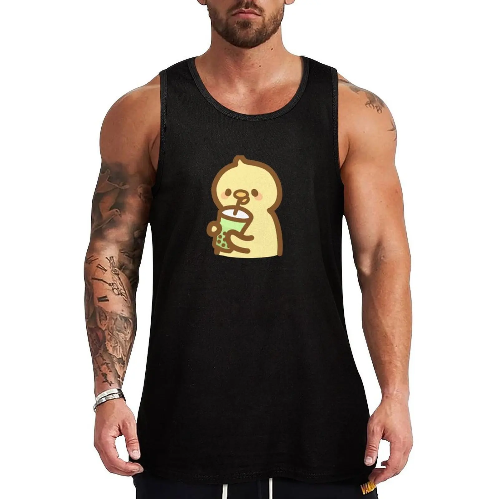 

Kawaii yellow baby duck drinking bubble tea Tank Top man sexycostume Gym man mens designer clothes