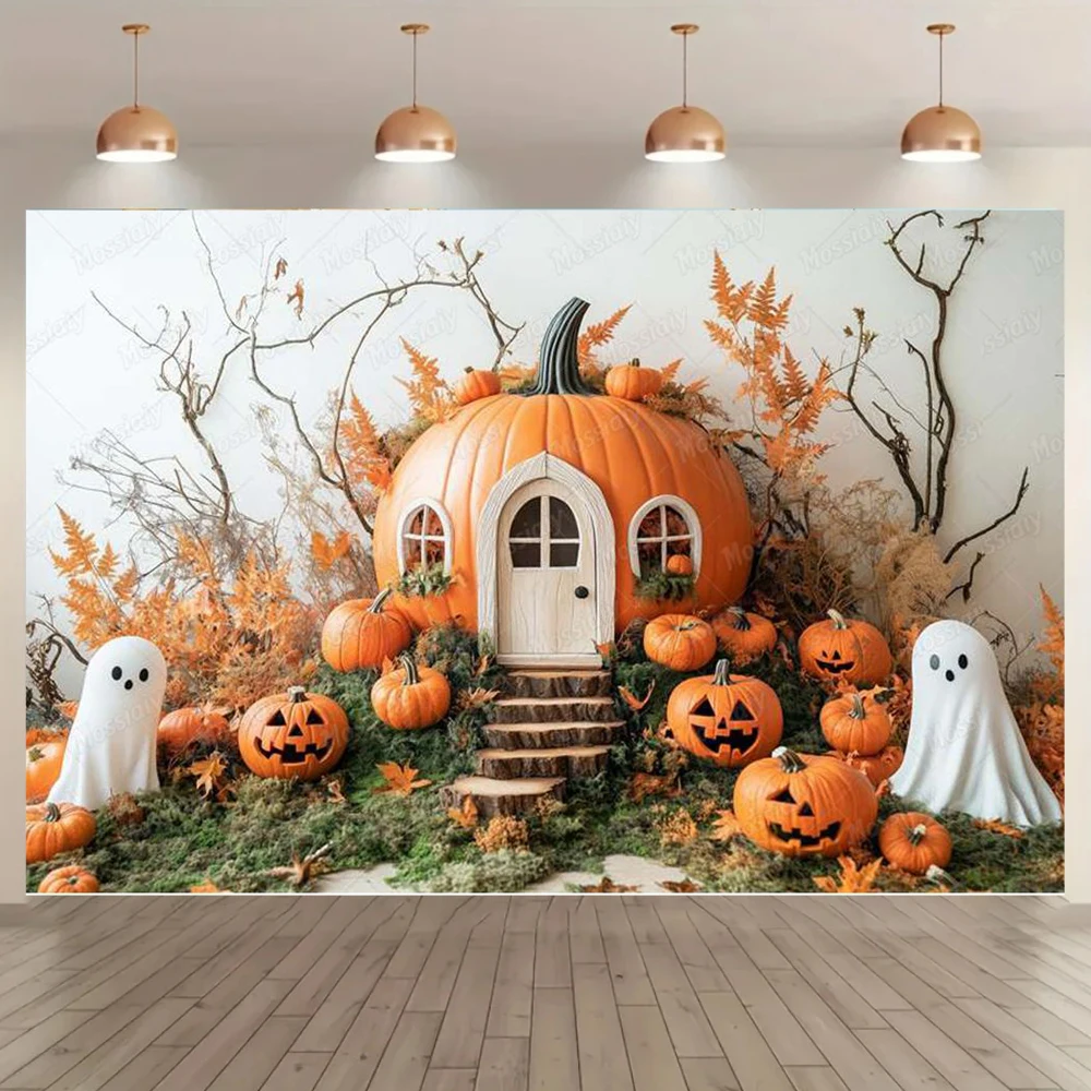 Halloween-Themen-Fotografie-Hintergrund Herbstschloss Kürbis Hexe Geist Kindergeburtstagsparty-Dekoration Foto-Hintergrund