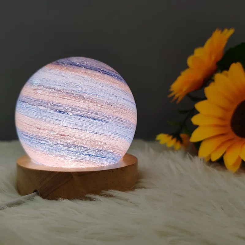 Planet spherical glass night light USB power supply, starry fantasy romantic LED table lamp can be dimmed children's room holida