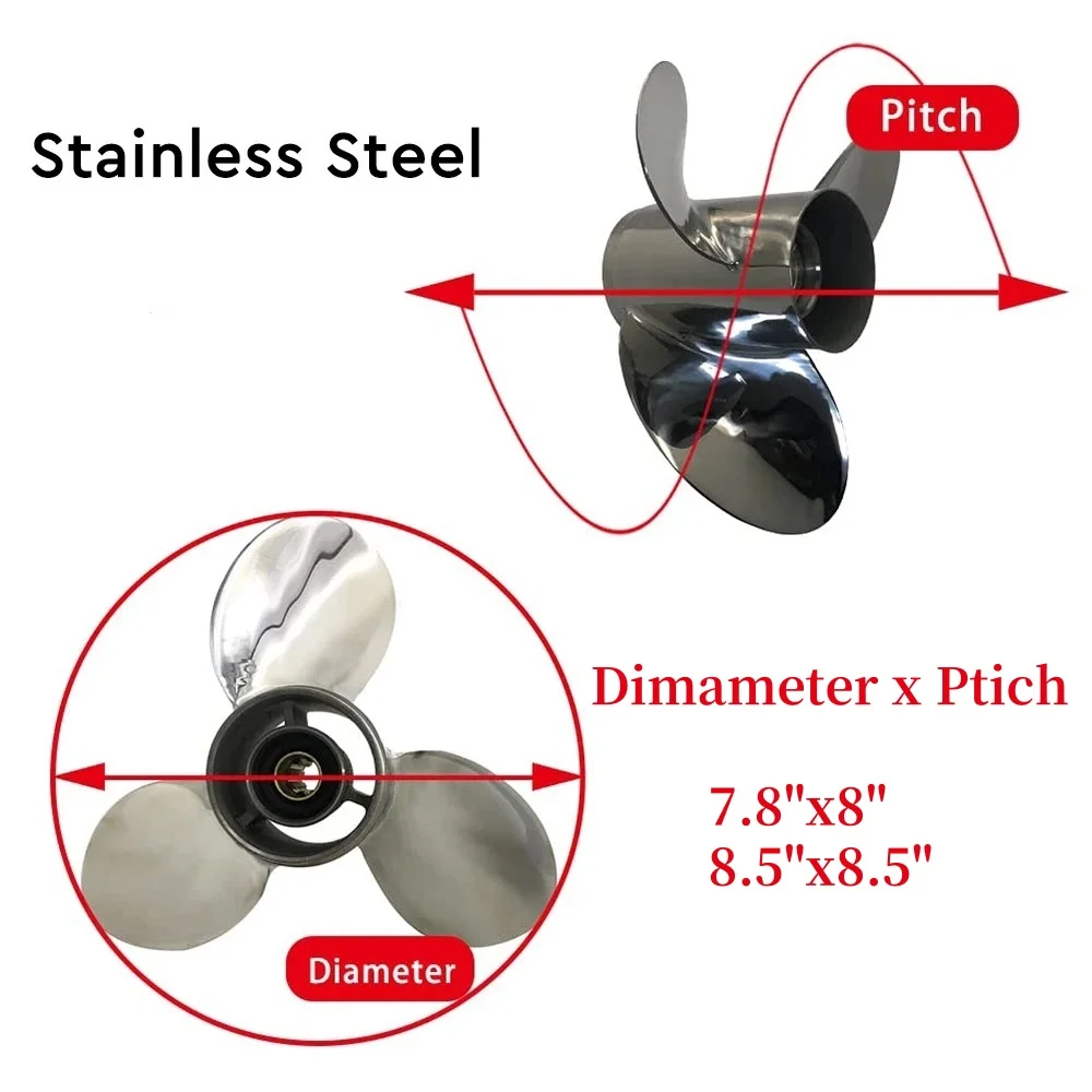 Stainless Steel 8.5x8.5 Boat Propeller OEM NO 48-897618A10 12 Tooth Prop For  Outboard 4hp 5hp 6hp New Condition
