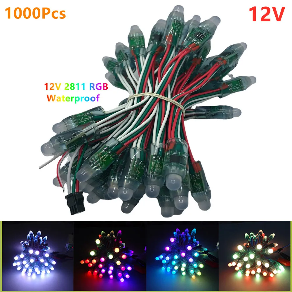 1000pcs/Pack DC12V WS2811 2811 IC 12mm RGB Led Module String Waterproof Digital Full Color IP68 LED Pixel Light 12v pixel string