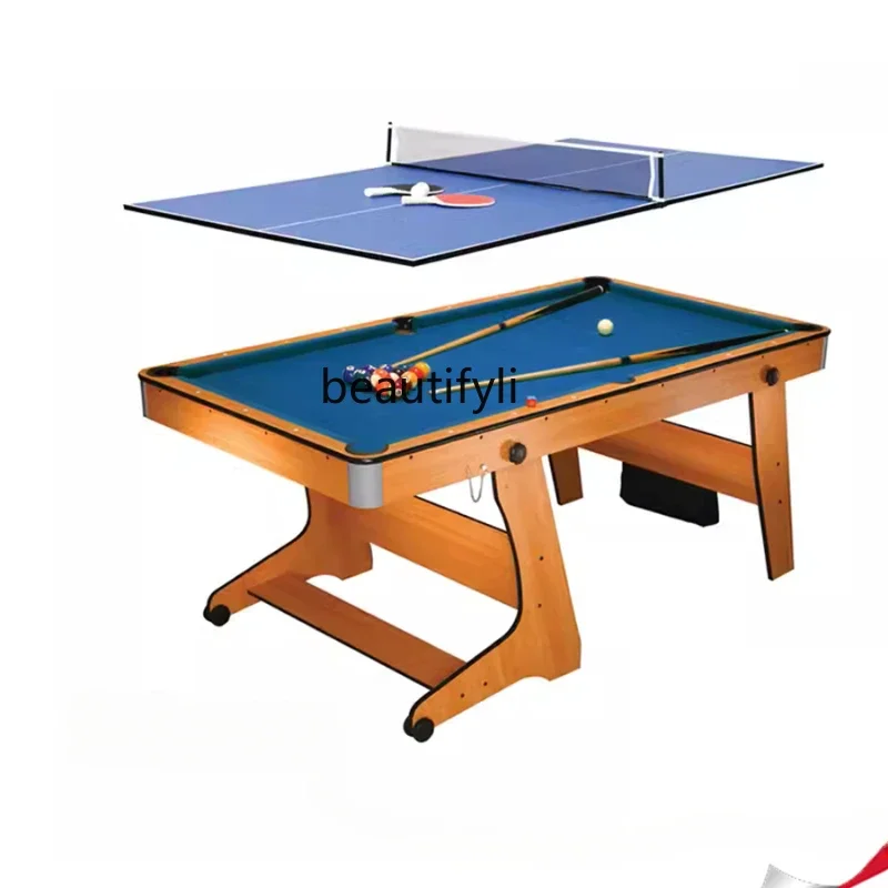 Folding four-in-one multifunctional pool table/restaurant/ping pong table/family game table