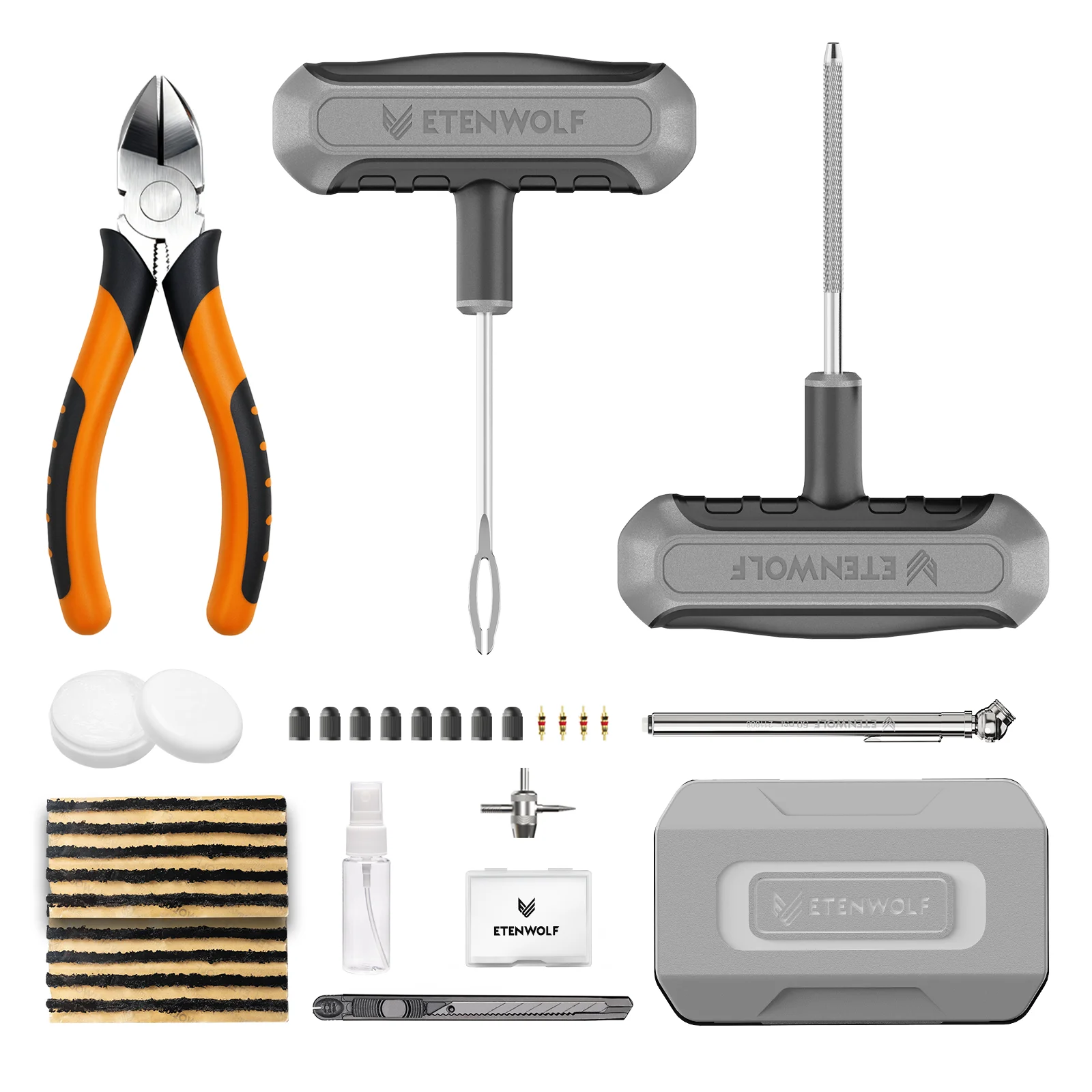 

ETENWOLF R1 Комплект для ремонта шин для всех шин Tubeles, инструменты для мотоциклов с диагональными плоскогубцами, полоски для ремонта шин, манометр для шин