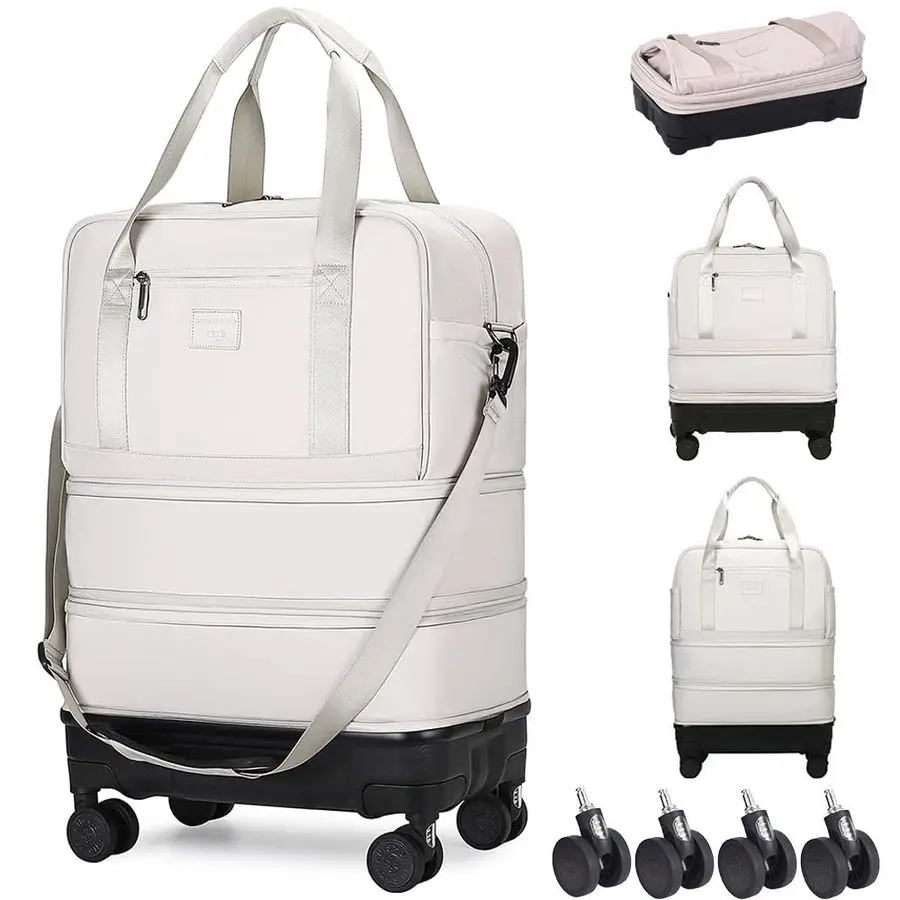 

Duffle Bag with Detachable Shock Absorbing Wheels, Expandable Foldable Suitcase for Travel,Collapsible Luggage Carry on Duffel O