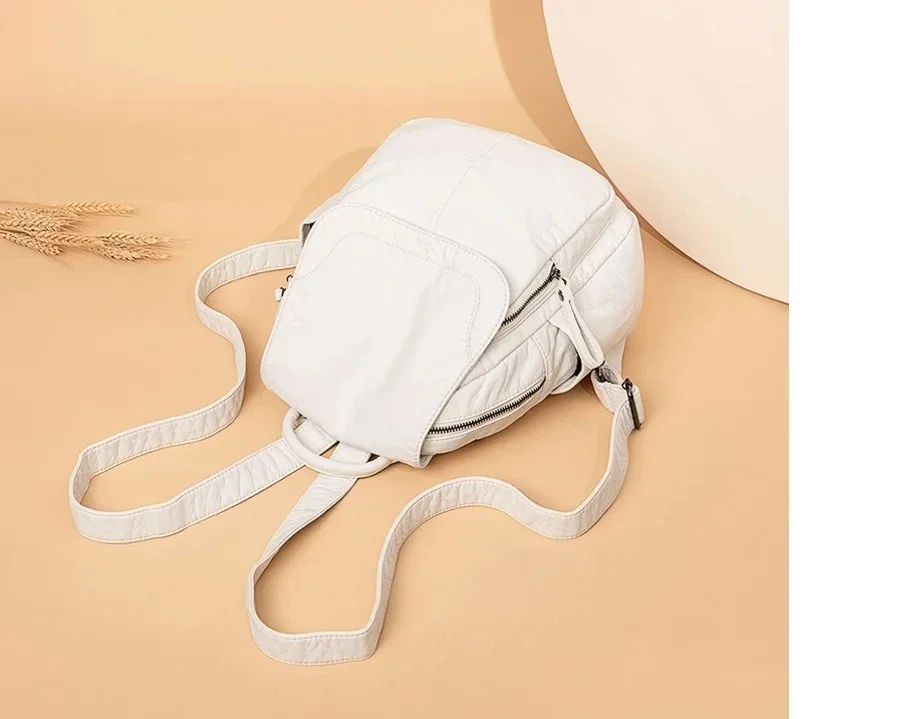 2026 Vintage-Rucksack aus gewaschenem Leder für Teenager-Mädchen, kleine Schultasche, lässiger Tagesrucksack, geräumiger, kompakter Reiserucksack – Detail 2