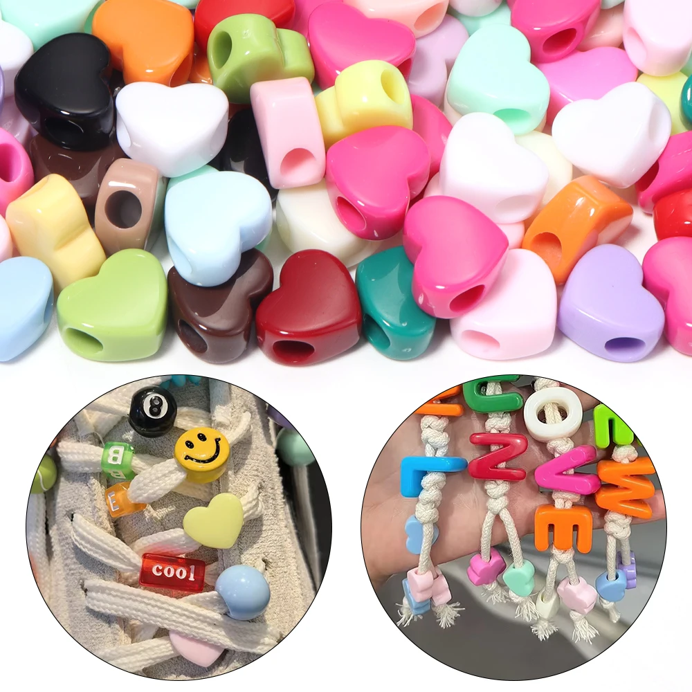 50 Stück/Set, gemischte Farben, Acryl-Herzperlen mit großem Loch, lose Abstandsperlen für DIY-Schlüsselanhänger, Handyketten, Schmuckherstellungszubehör – Detail 2