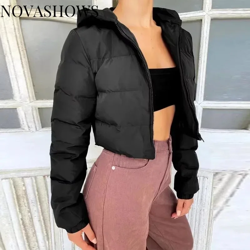 New 2022 Women Newest cotton padded jacket Brown Black Fall Winter Hooded short coat Zip Parkas Warm Fashion Ladies