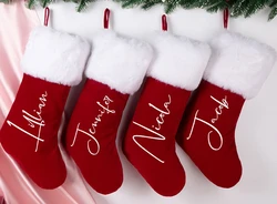 Personalized Christmas Stockings, Custom Stocking with Name, Family Red Velet Stocking, Holiday Gift Bag Kids Gift Bag