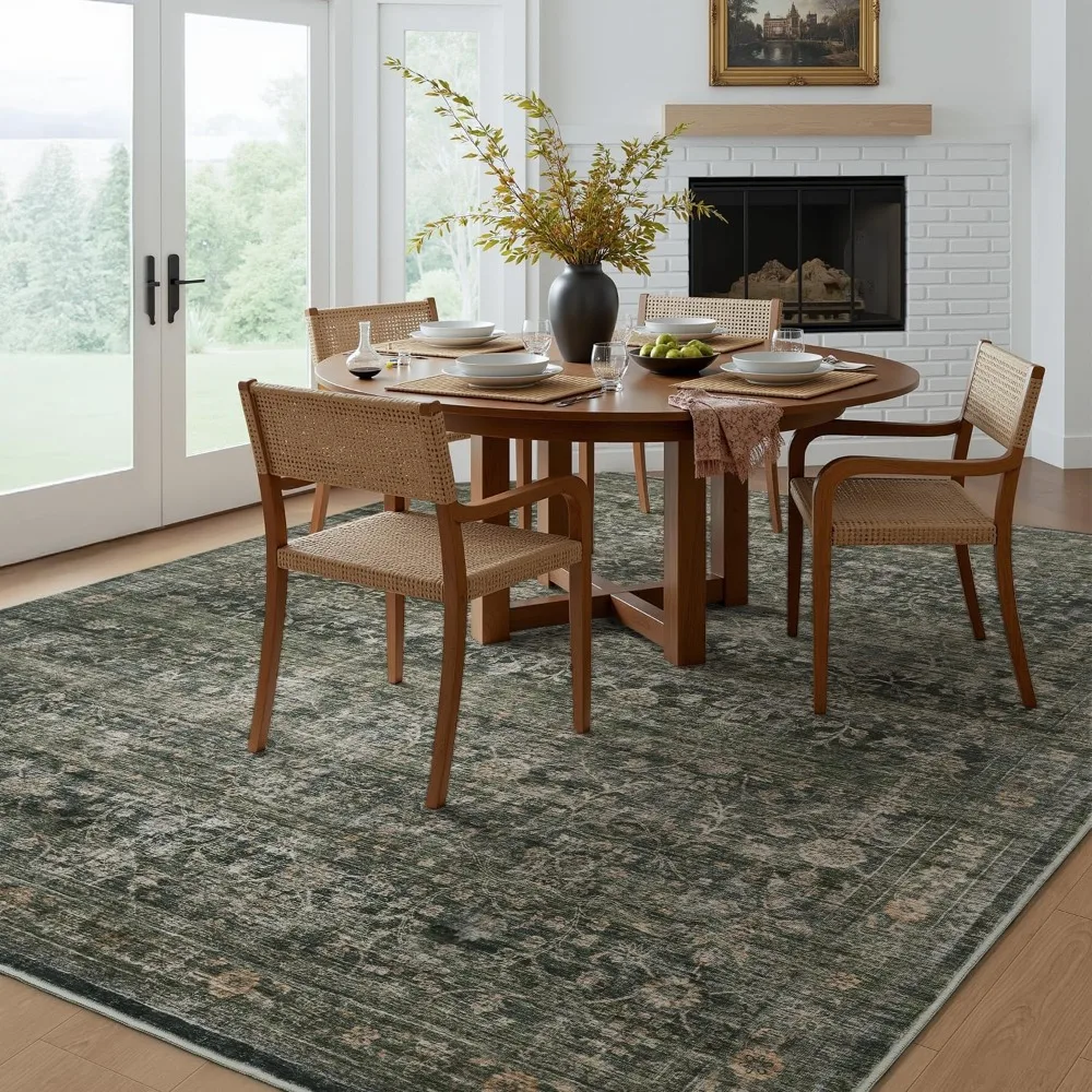 سجادة غرفة المعيشة باللون الأخضر مقاس 9 × 12 - طباعة ناعمة متعثرة لغرف النوم، غير قابلة للانزلاق، قابلة للغسل في الغسالة #5