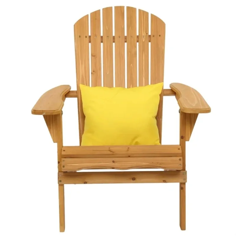 

Folding Wooden Adirondack Lounger Chair with Natural Finish Slanted Seat and Wide Arms So You Can Enjoy The Outdoors in Comfort