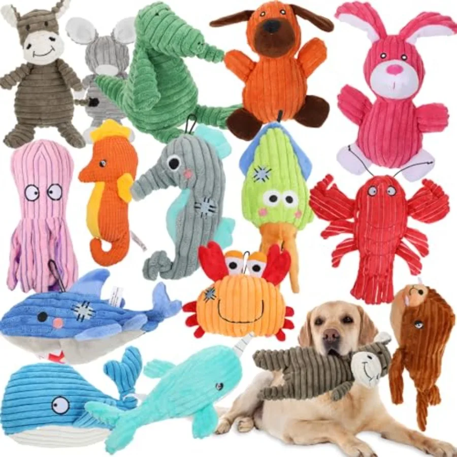 

15 Pack Large Dog Toys Bulk Plush Squeaky Stuffed Animals Assortment Value Dog Toys Bundle for Puppy Small Medium Pets Daily Te