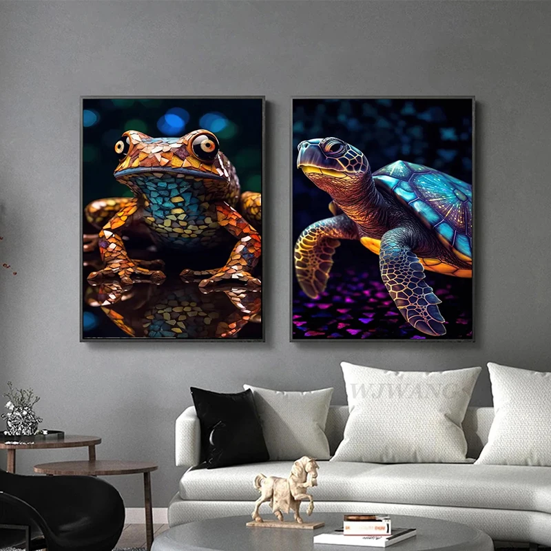 

Colorful Animal Pictures on Dark Background Wall Art Canvas Painting Abstract Posters and Prints for Child Room Home Decor Gifts