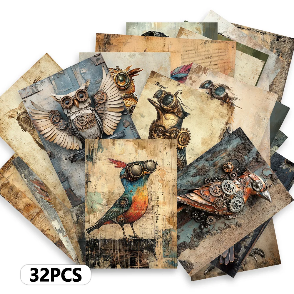 

32pcs, Steampunk Birds Postcards, Decorations/Greeting Cards/Postcards, High-Precision Printing, Collectible and Mailable